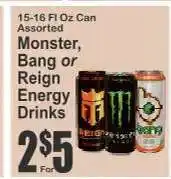 Key Food Monster, Bang or Reign Energy Drinks offer