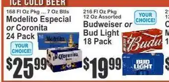 Key Food Budweiser or Bud Light 18 Pack offer
