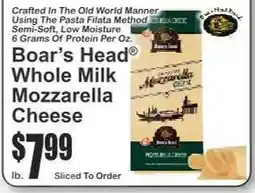 Key Food Boar’s Head Whole Milk Mozzarella Cheese offer