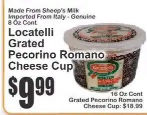 Key Food Locatelli Grated Pecorino Romano Cheese Cup offer