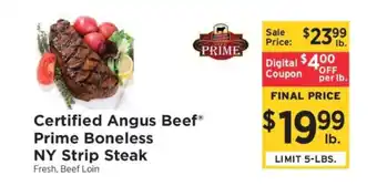 ShopRite Certified Angus Beef Prime Boneless NY Strip Steak offer