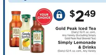 ShopRite Gold Peak Iced Tea & Simply Lemonade & Drinks offer