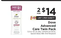 ShopRite Dove Advanced Care Twin Pack offer