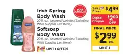ShopRite Irish Spring Body Wash / Softsoap Body Wash offer