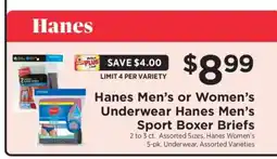 ShopRite Hanes Men's or Women's Underwear offer
