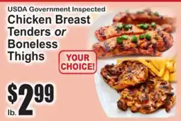 SuperFresh USDA Government Inspected Chicken Breast Tenders or Boneless Thighs offer