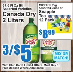 SuperFresh Canada Dry 2 Liters Snapple Tea offer