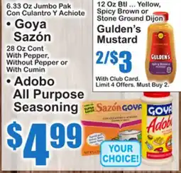 SuperFresh • Goya Sazón 28 Oz Cont With Pepper, Without Pepper or With Cumin • Adobo All Purpose Seasoning offer