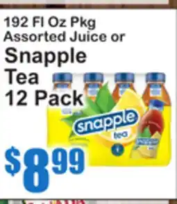 SuperFresh 192 Fl Oz Pkg Assorted Juice or Snapple Tea offer
