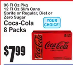 SuperFresh 96 Fl Oz Pkg 12 Fl Oz Slim Cans Sprite or Regular, Diet or Zero Sugar Coca-Cola 8 Packs offer