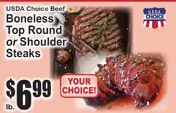 SuperFresh USDA Choice Beef Boneless Top Round or Shoulder Steaks offer