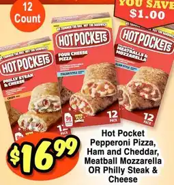 Western Beef Hot Pocket Pepperoni Pizza, Ham and Cheddar, Meatball Mozzarella OR Philly Steak & Cheese offer