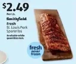Aldi Smithfield Fresh St. Louis Pork Spareribs offer