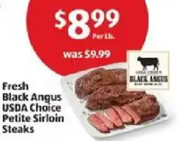 Aldi Fresh Black Angus USDA Choice Petite Sirloin Steaks offer