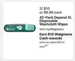 Walgreens 42-Pack Depend XL Disposable Washcloth Wipes offer