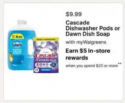 Walgreens Cascade Dishwasher Pods or Dawn Dish Soap offer