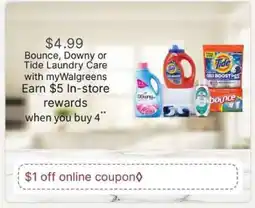 Walgreens Bounce, Downy or Tide Laundry Care offer