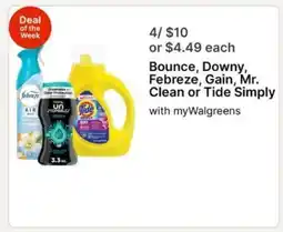 Walgreens Bounce, Downy, Febreze, Gain, Mr. Clean or Tide Simply offer