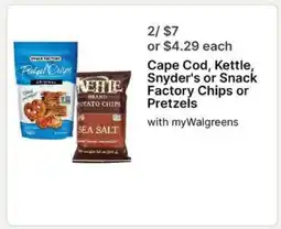 Walgreens Cape Cod, Kettle, Snyder's or Snack Factory Chips or Pretzels offer