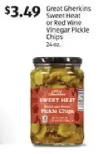 Aldi Great Gherkins Sweet Heat or Red Wine Vinegar Pickle Chips offer