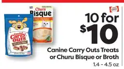 Weis Markets Canine Carry Outs Treats or Churu Bisque or Broth offer