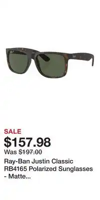 Cabela's Ray-Ban Justin Classic RB4165 Polarized Sunglasses - Matte Havana/Dark Green Classic - Small offer