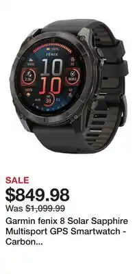 Cabela's Garmin fenix 8 Solar Sapphire Multisport GPS Smartwatch - Carbon Gray DLC - 47mm offer
