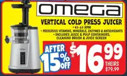 Ollie's OMEGA VERTICAL COLD PRESS JUICER offer