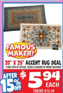 Ollie's FAMOUS MAKER 20 X 35 ACCENT RUG DEAL offer