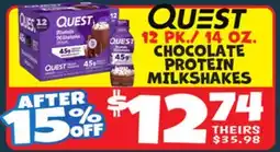 Ollie's QUEST 12 PK./14 OZ. CHOCOLATE PROTEIN MILKSHAKES offer