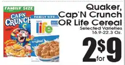 Supremo Foods Inc Quaker, Cap'N Crunch OR Life Cereal offer