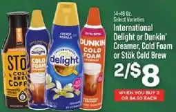 IGA International Delight or Dunkin' Creamer, Cold Foam or Stök Cold Brew offer