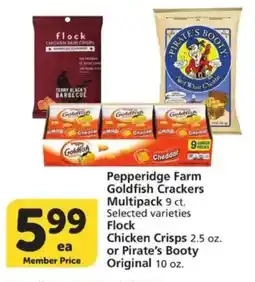 Vons Pepperidge farm goldfish crackers multipack flock chicken crisps or pirate's booty original offer