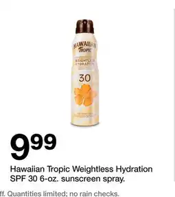 Target Hawaiian Tropic Weightless Hydration SPF 30 6-oz. sunscreen spray offer