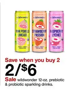 Target wildwonder 12-oz. prebiotic & probiotic sparkling drinks offer