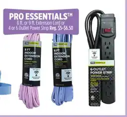 Dollar General PRO ESSENTIALS 8 ft. or 9 ft. Extension Cord or 4 or 6 Outlet Power Strip offer