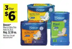 Dollar General Breeze Maxi or Ultra Thin Pads offer
