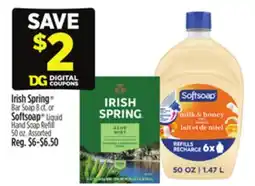 Dollar General Irish Spring Bar Soap 8 ct. or Softsoap Liquid Hand Soap Refill 50 oz offer