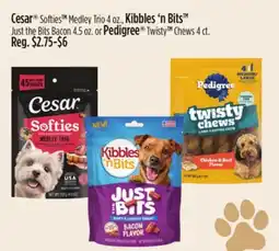 Dollar General Cesar Softies Medley Trio, Kibbles 'n Bits Just the Bits Bacon or Pedigree Twisty Chews offer