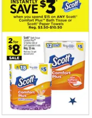Dollar General Scott Bath Tissue Comfort Plus 12 Family rolls or Soft Lavender 6 rolls offer