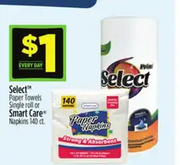 Dollar General Select Paper Towels Single roll or Smart Care Napkins offer