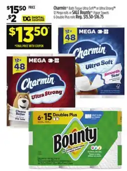 Dollar General Charmin Bath Tissue Ultra Soft or Ultra Strong or Bounty Paper Towels rolls offer
