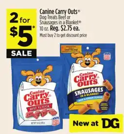 Dollar General Canine Carry Outs Dog Treats Beef or Snausages in a Blanket offer