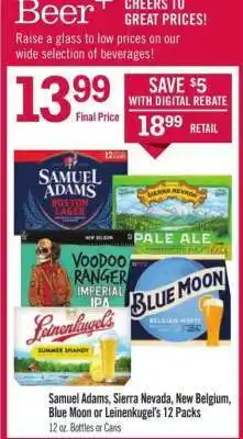 Price Chopper Samuel Adams, Sierra Nevada, New Belgium, Blue Moon or Leinenkugel's 12 Packs offer