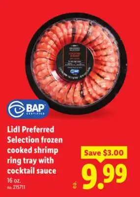 Lidl Lidl Preferred Selection frozen cooked shrimp ring tray with cocktail sauce offer