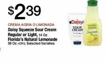 Jons International Daisy Squeeze Sour Cream Regular Or Light Or Florida's Natural Lemonade offer