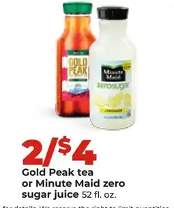 Hy-Vee Gold Peak tea or Minute Maid zero sugar juice offer