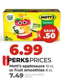 Hy-Vee Mott's applesauce 12 ct. or fruit smoothies 8 ct offer