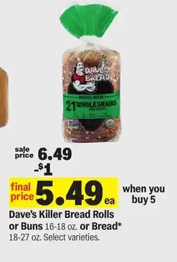 Meijer Dave's Killer Bread Rolls or Buns 16-18 oz. or Bread* 18-27 oz offer