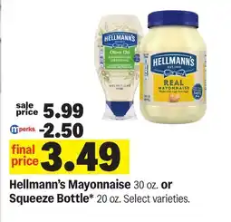 Meijer Hellmann's Mayonnaise 30 oz. or Squeeze Bottle* 20 oz offer